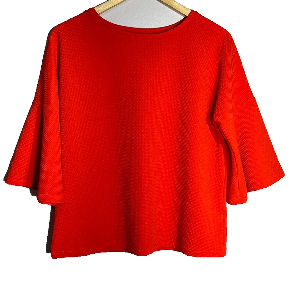 Jones New York Red/Orange Boho Blouse with Raglan Bell Sleeves Size M